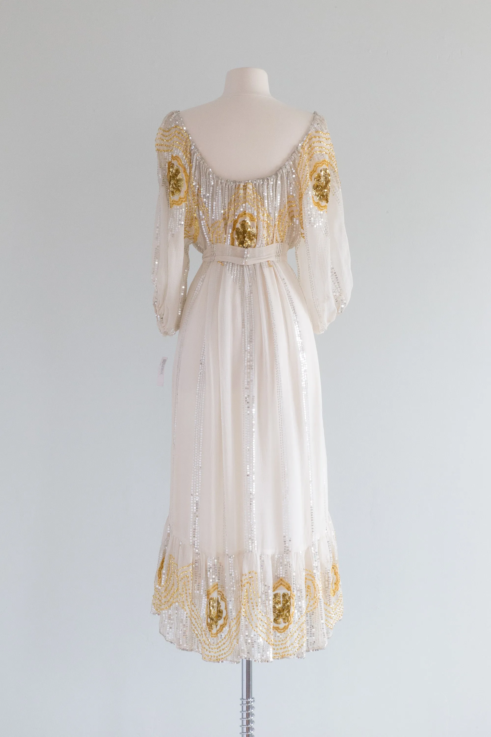 1970s LUXE BOHEMIAN Silk Chiffon Sequin Dress by SWEE LO / OS