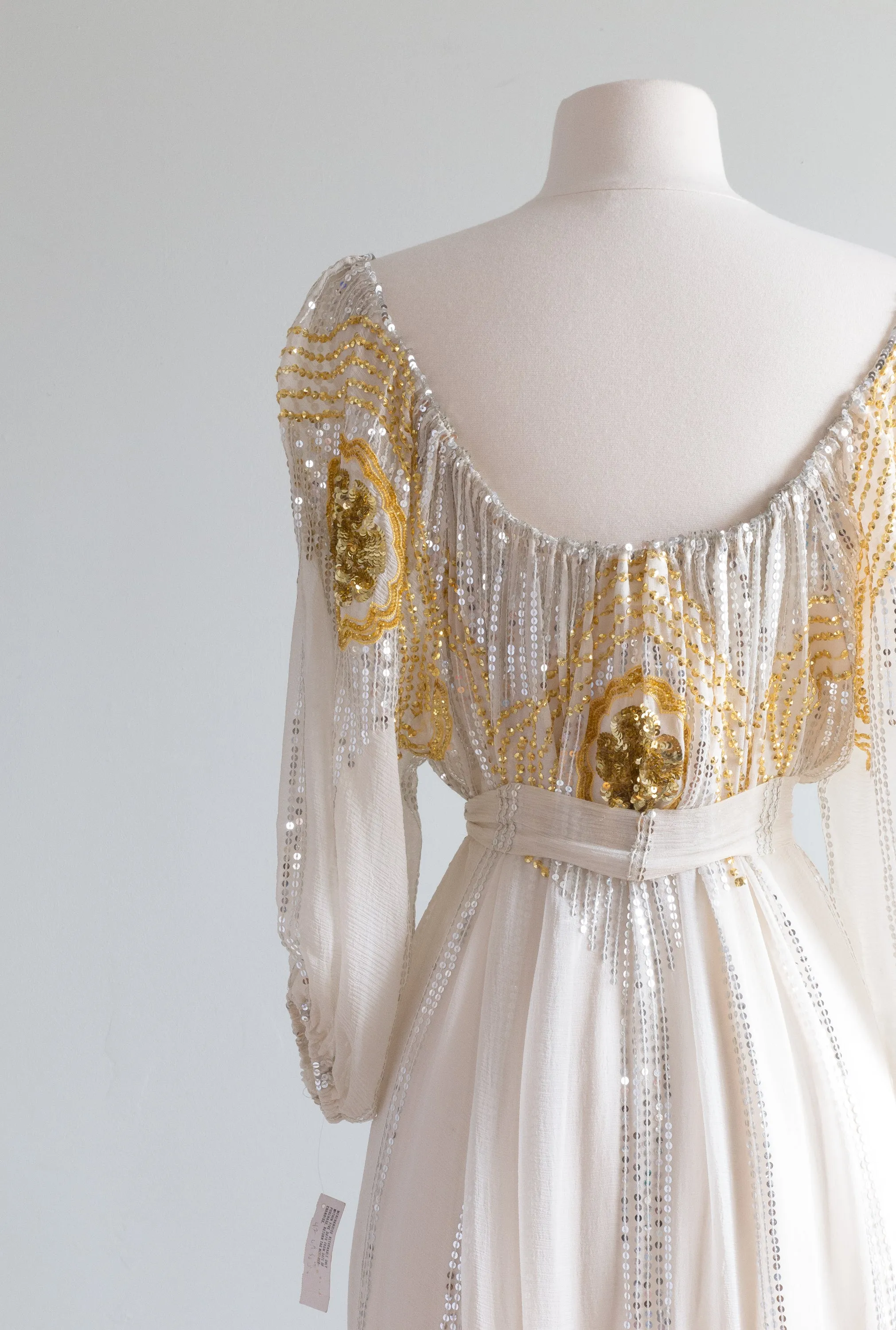 1970s LUXE BOHEMIAN Silk Chiffon Sequin Dress by SWEE LO / OS