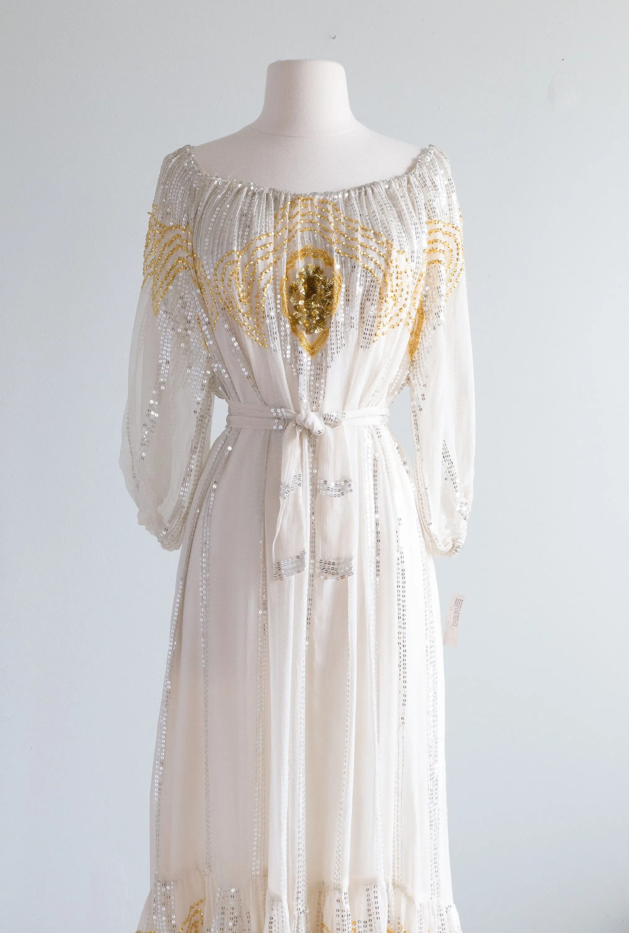 1970s LUXE BOHEMIAN Silk Chiffon Sequin Dress by SWEE LO / OS