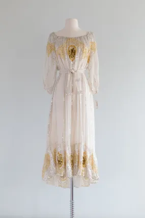 1970s LUXE BOHEMIAN Silk Chiffon Sequin Dress by SWEE LO / OS