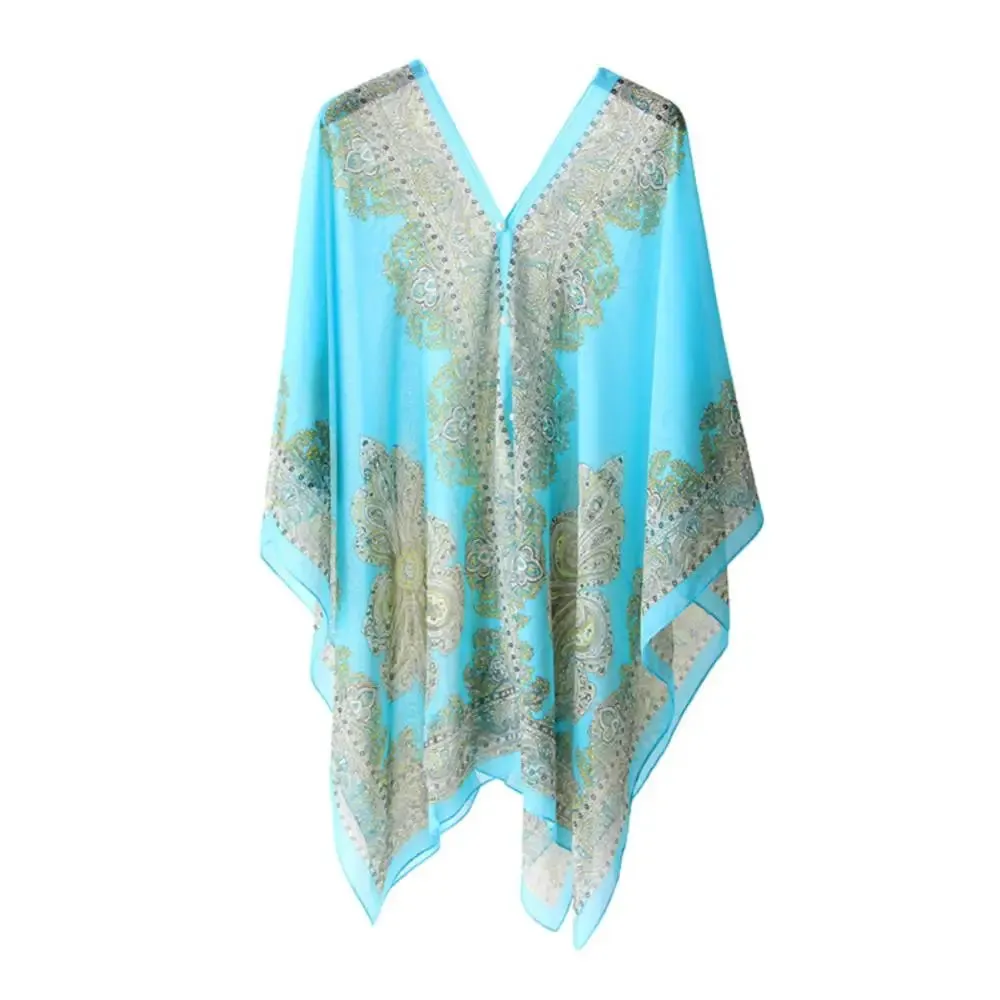 2022 Chiffon Beach Cover Up Kaftan Beach Tunic Dress Bikini Cover Up Women Swimsuit Sarong Pareo Swimwear Beachwear Bathing Suit