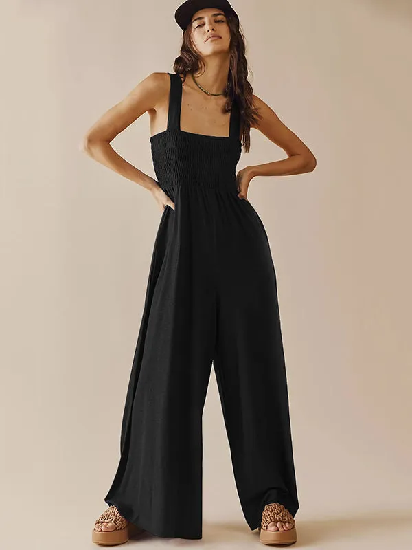 4 Colors Urban High Waisted Wide Leg Solid Color Jumpsuits Bottom by migunica