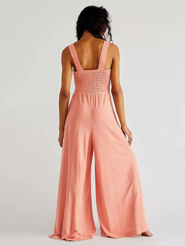 4 Colors Urban High Waisted Wide Leg Solid Color Jumpsuits Bottom by migunica