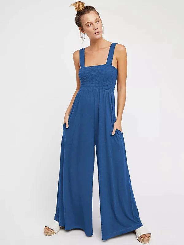 4 Colors Urban High Waisted Wide Leg Solid Color Jumpsuits Bottom by migunica