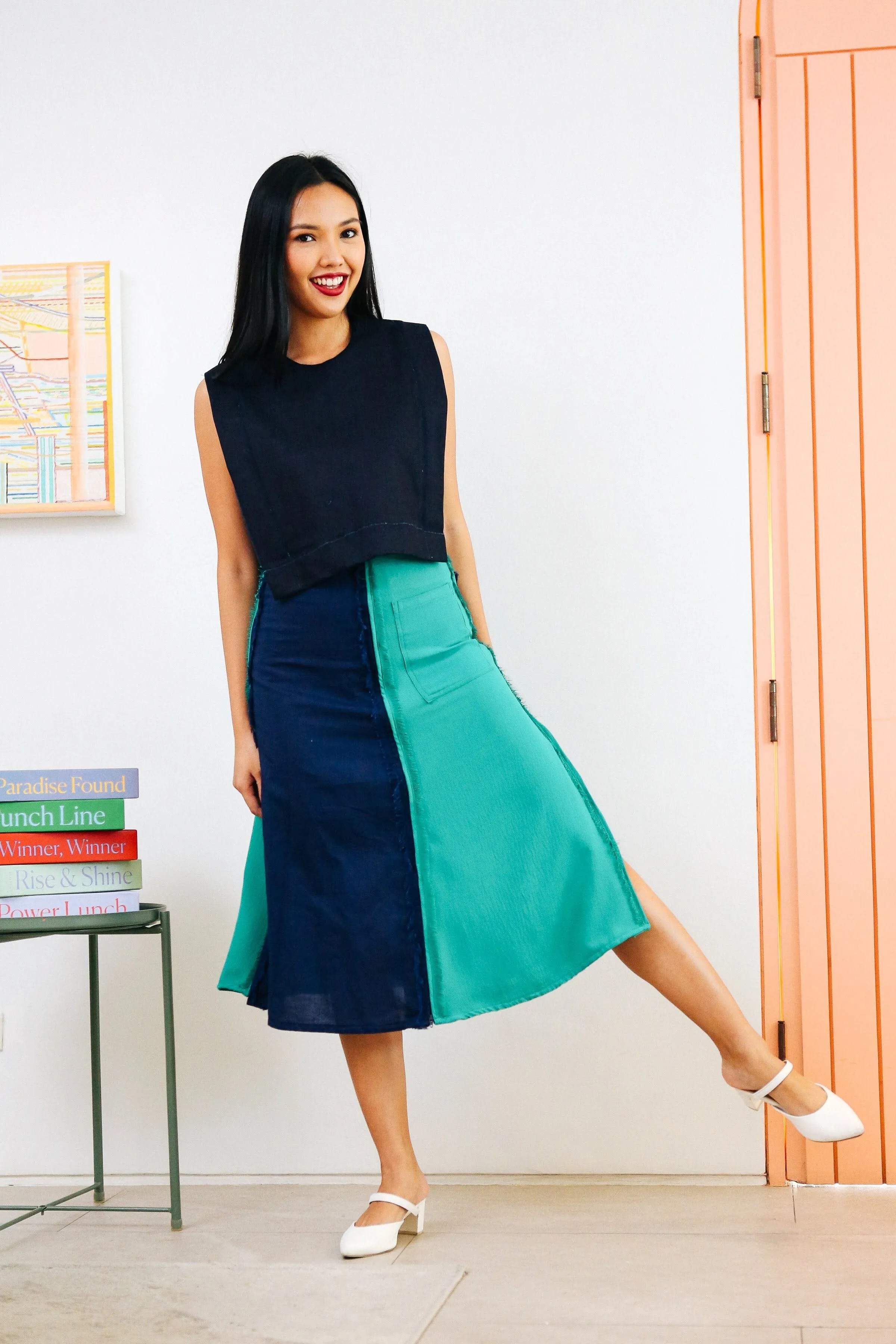 4-Way A-Line Skirt Navy & Teal