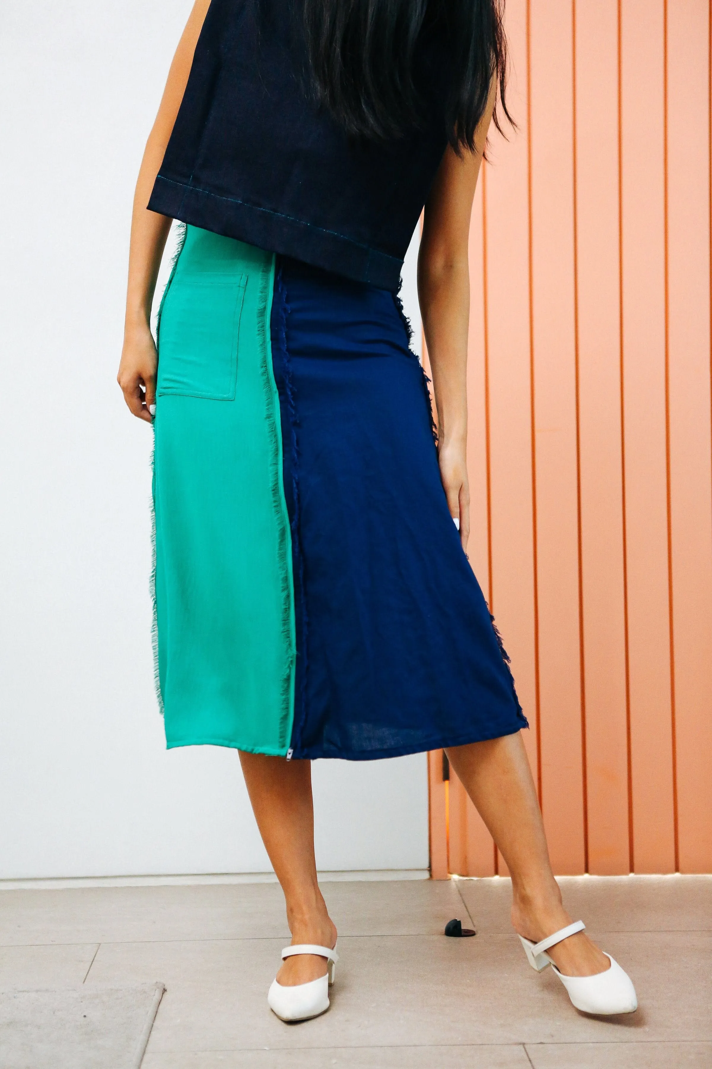 4-Way A-Line Skirt Navy & Teal