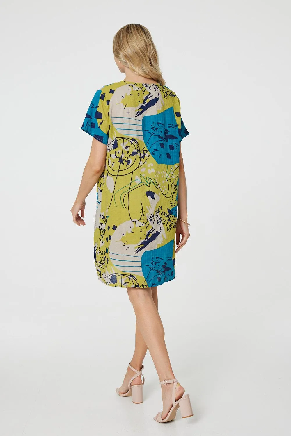 Abstract Print Short Sleeve Shift Dress