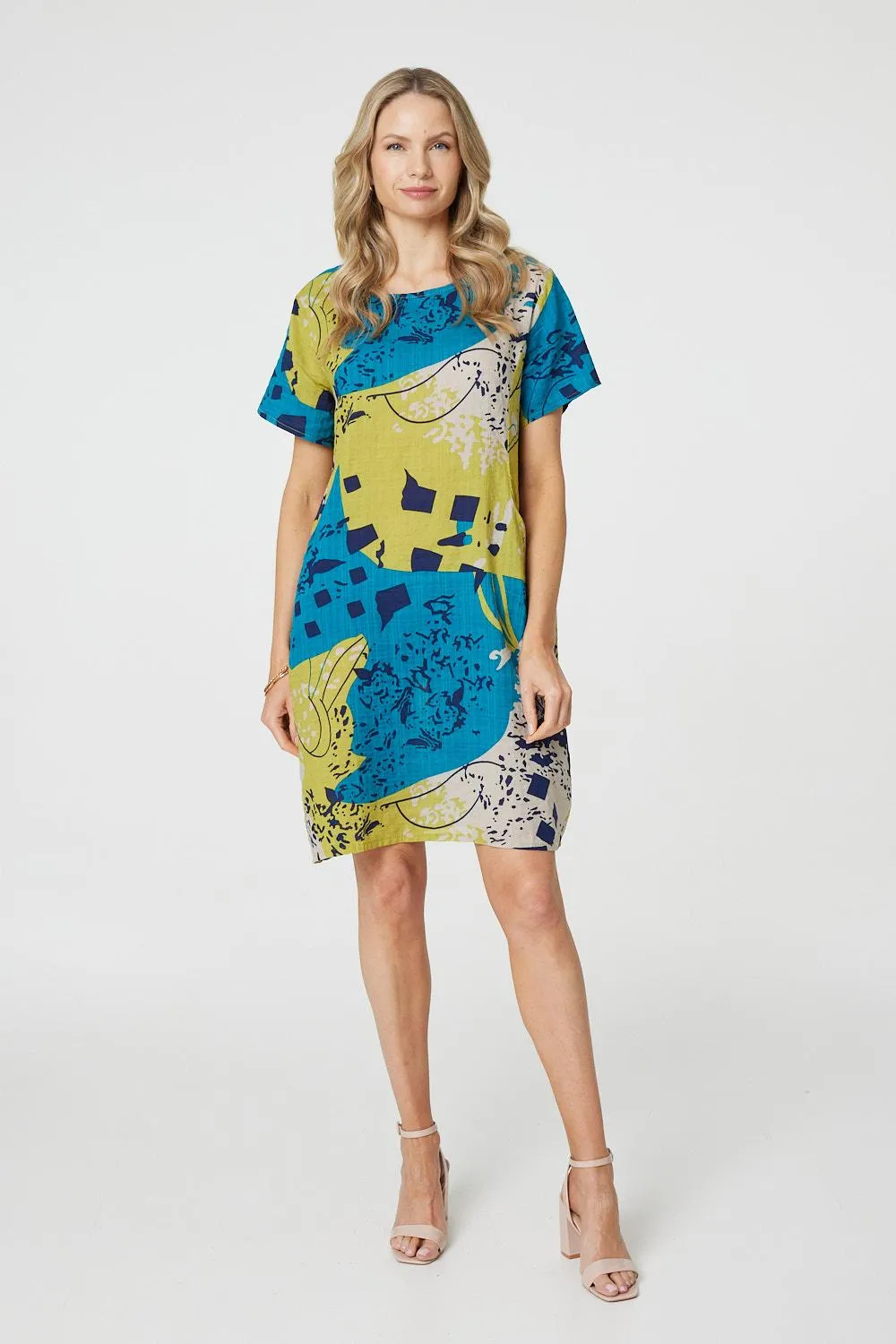 Abstract Print Short Sleeve Shift Dress