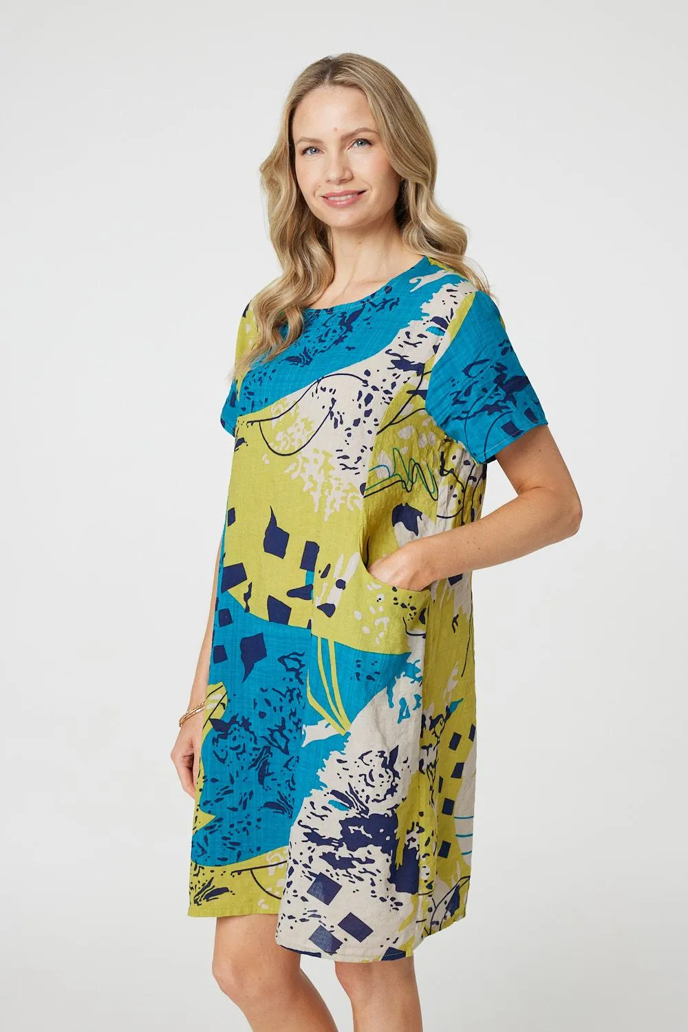 Abstract Print Short Sleeve Shift Dress