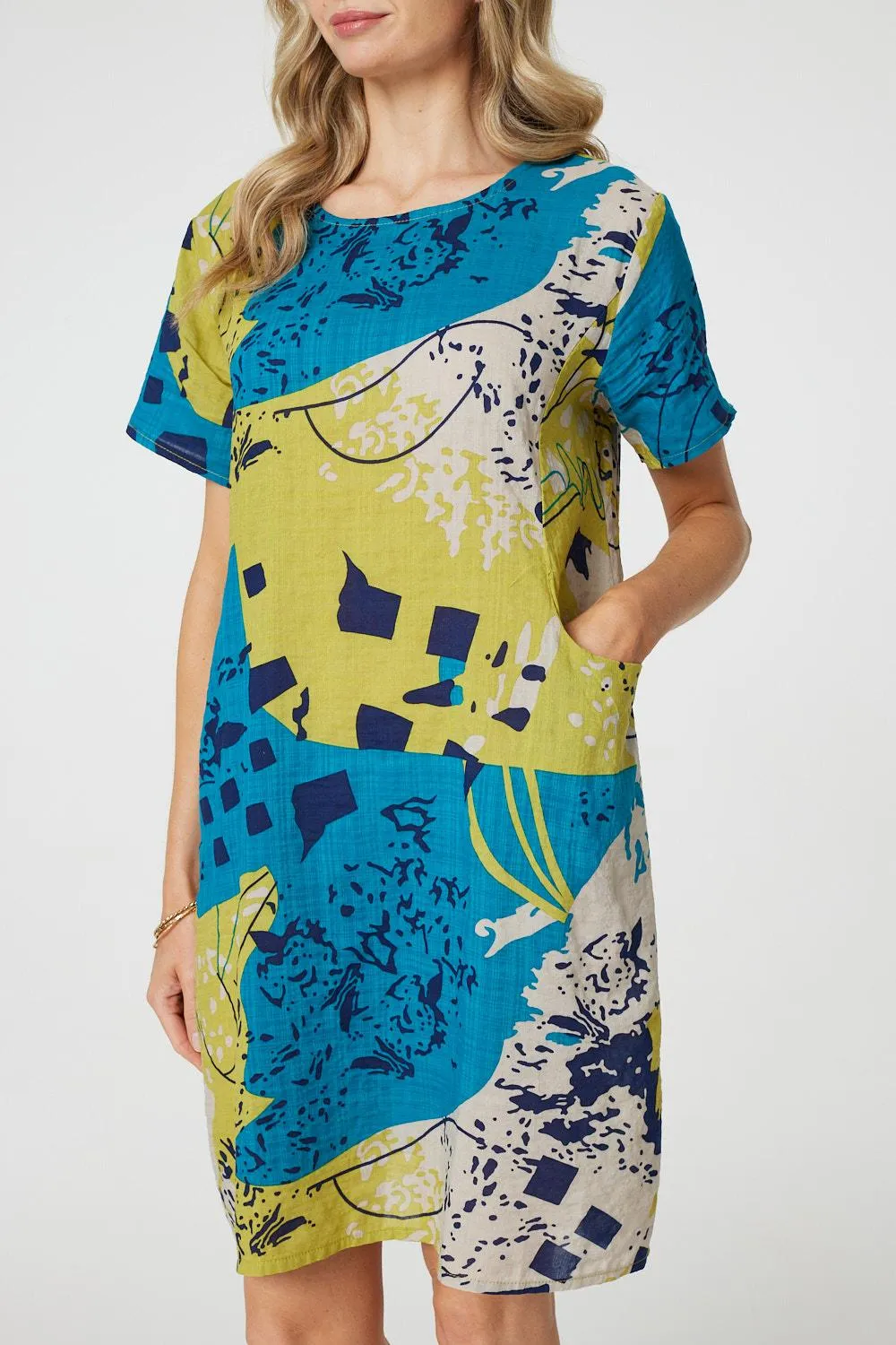 Abstract Print Short Sleeve Shift Dress