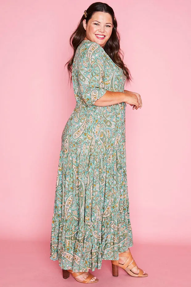 Adeline Green Paisley Maxi Dress