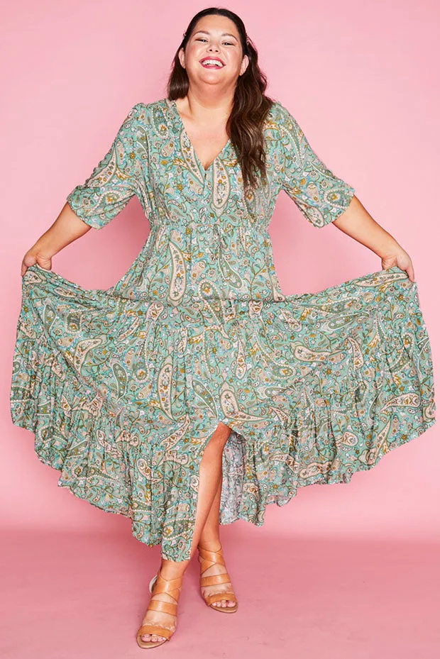 Adeline Green Paisley Maxi Dress