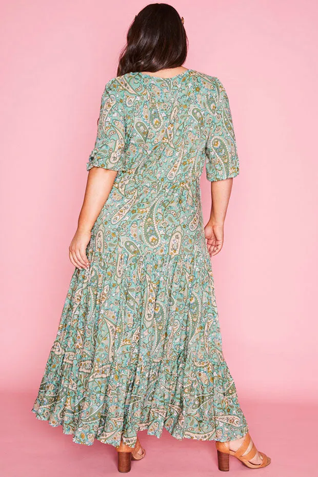 Adeline Green Paisley Maxi Dress