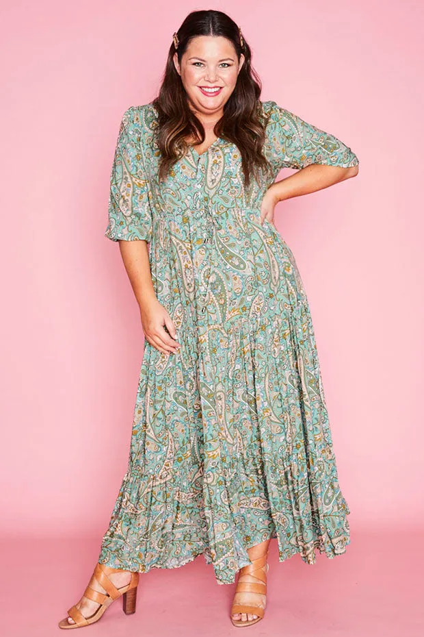 Adeline Green Paisley Maxi Dress