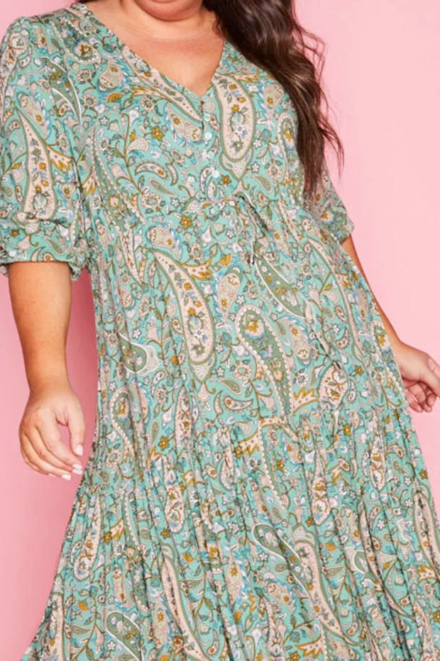 Adeline Green Paisley Maxi Dress