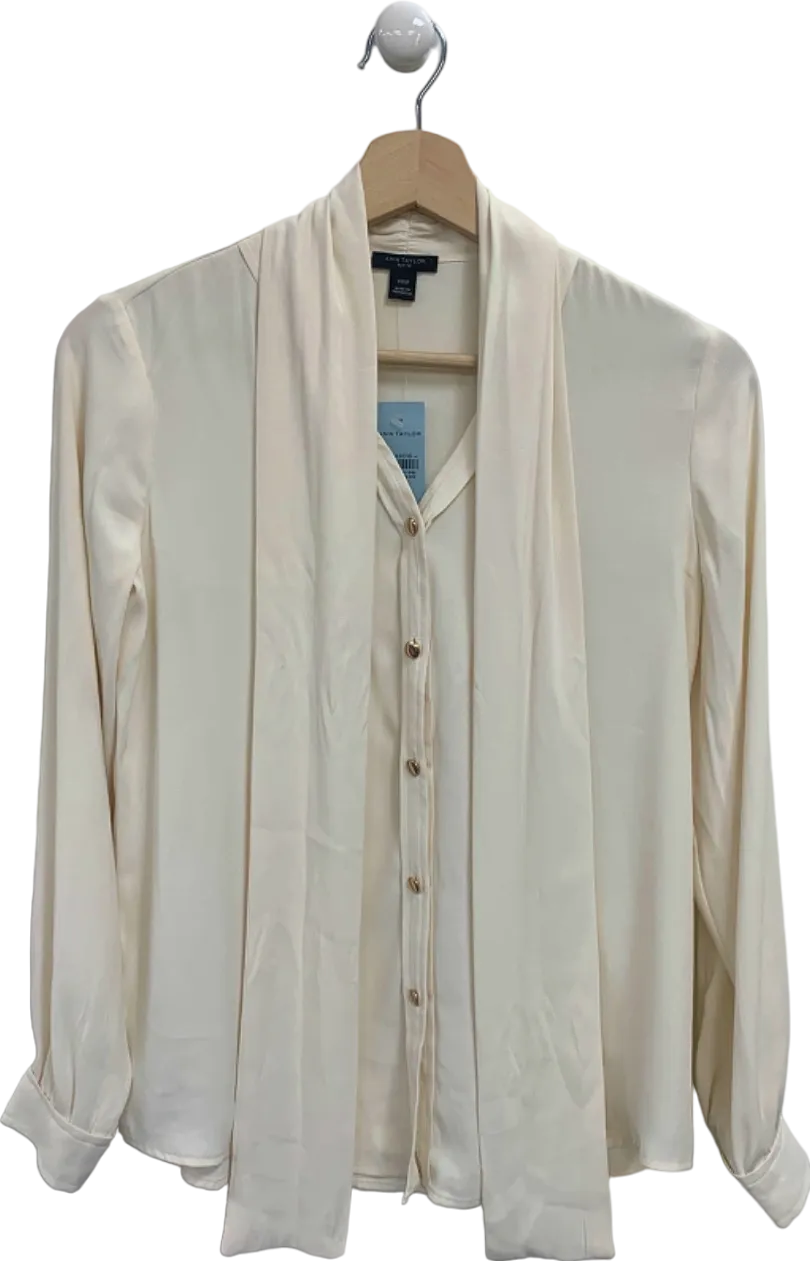 Ann Taylor Cream Blouse with Neck Tie Detail UK XXS Petite