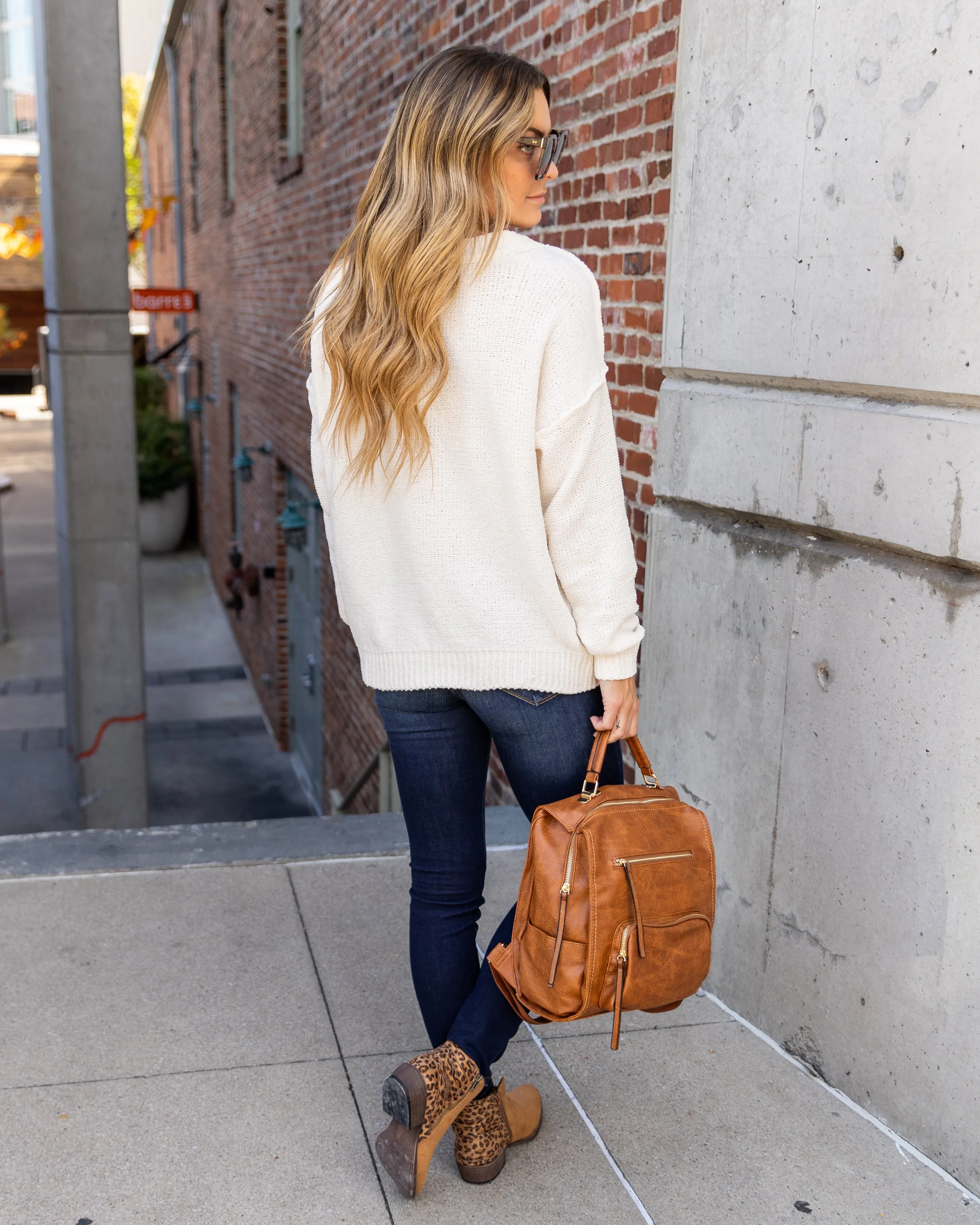 Anna Chenille V-Neck Sweater - Cream