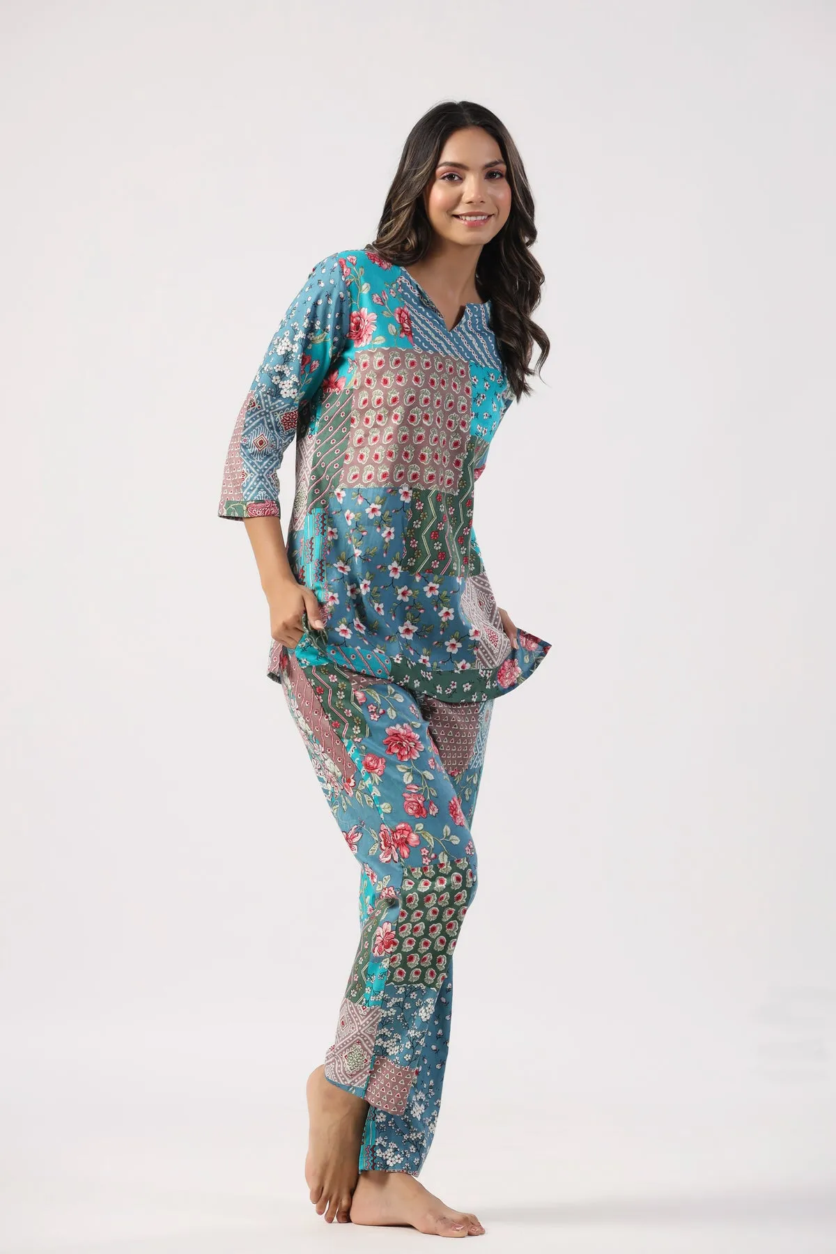 Artistic Bloom Cotton Loungewear Set