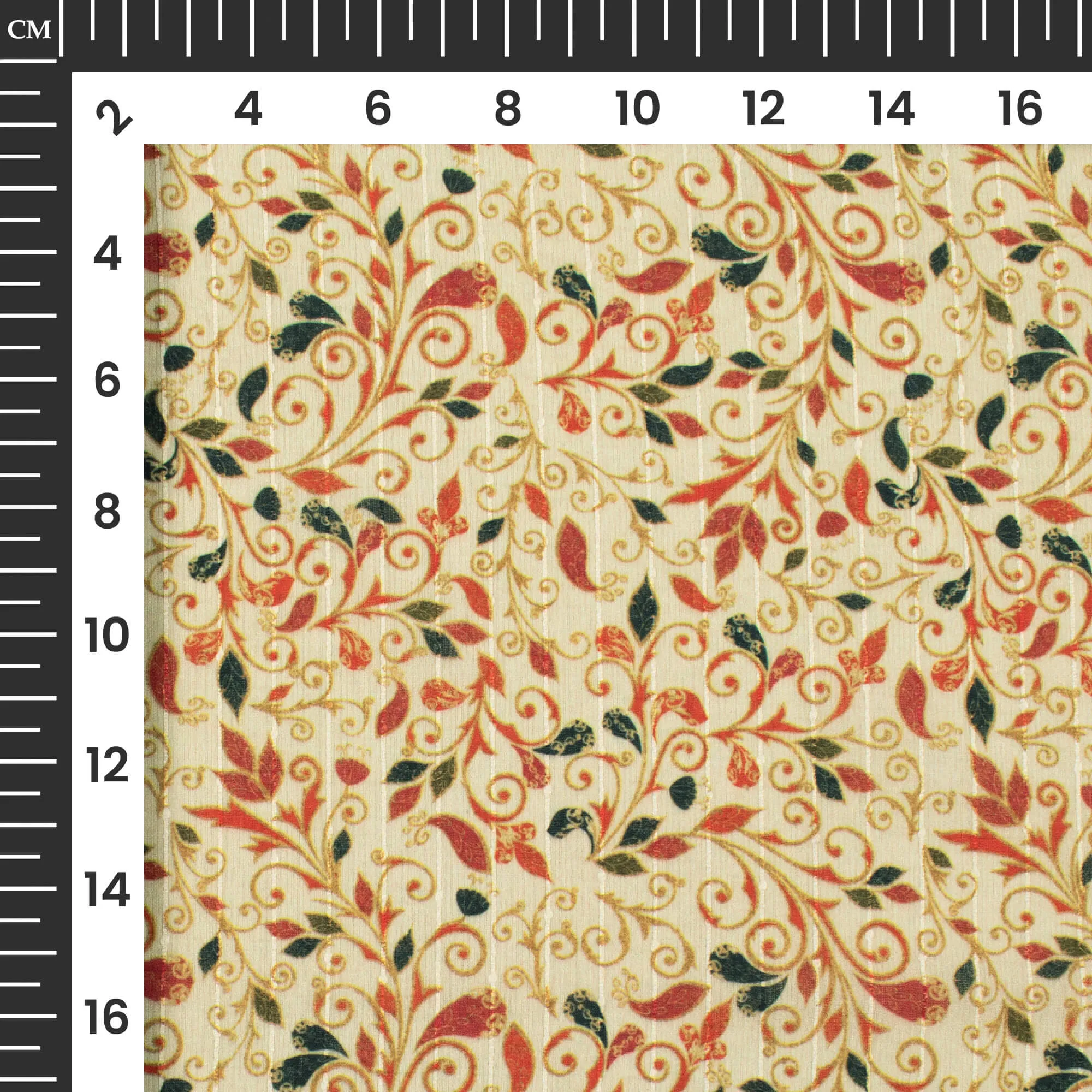 Beige And Black Leaf Digital Print Chiffon Sparkle Fabric