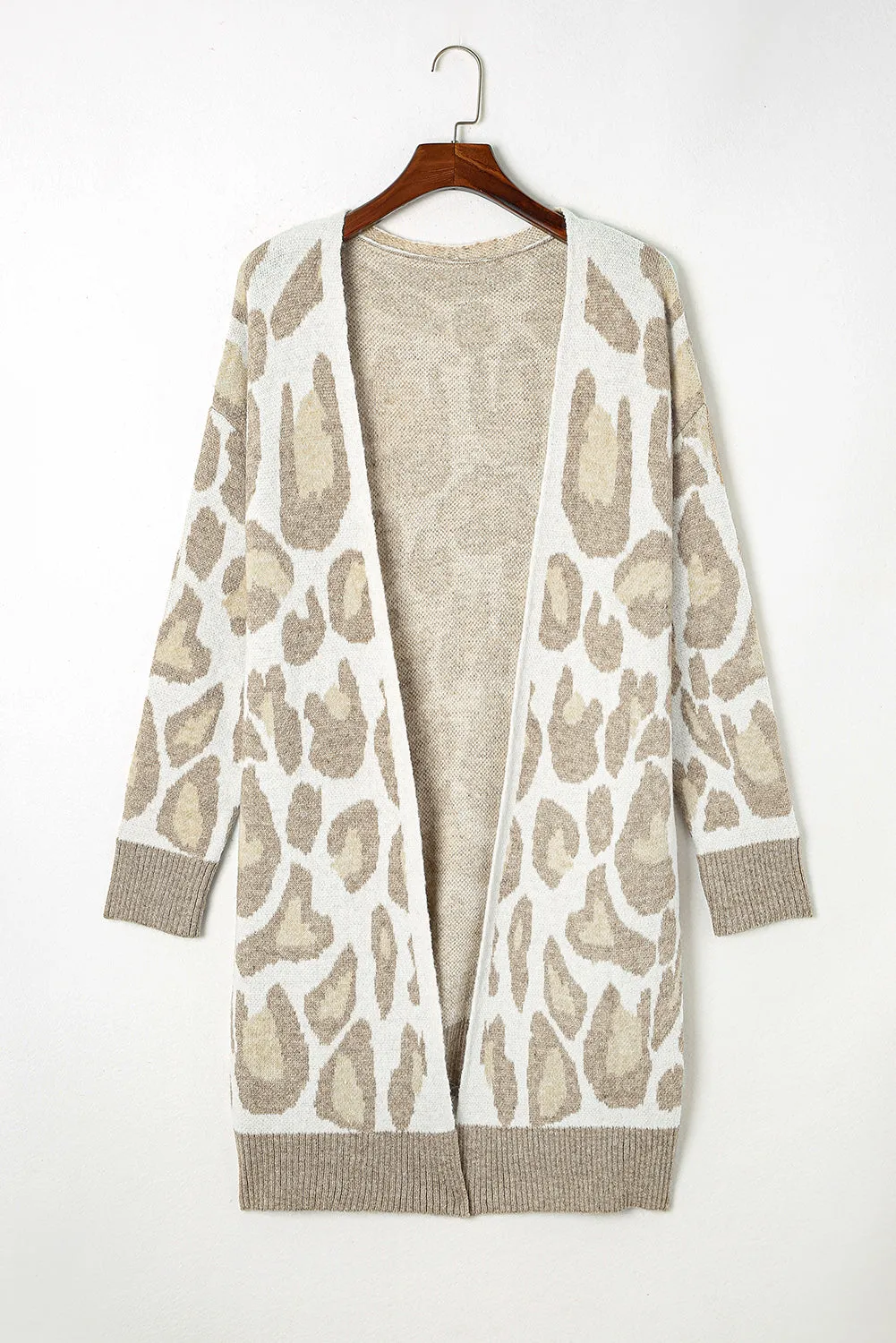 Beige Plus Size Leopard Pattern Cardigan