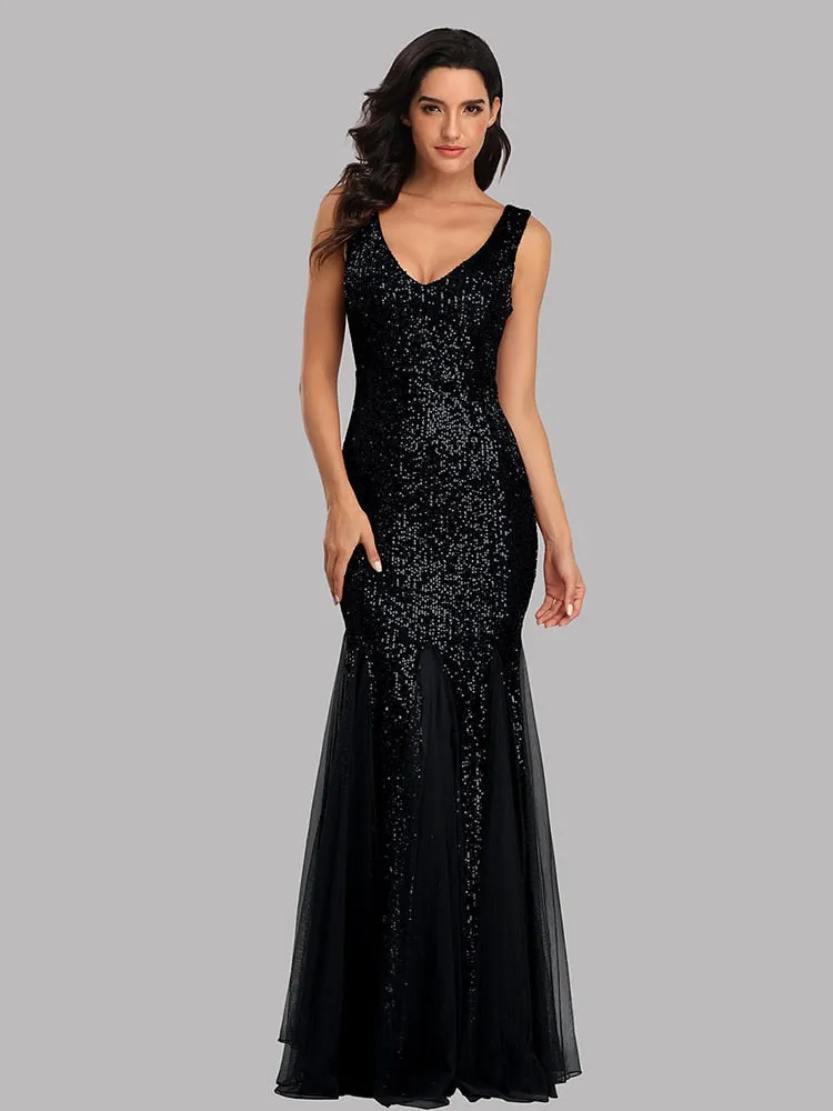 BerriesJam - 2024 Plus Size V Neck Long Formal Prom Party Evening Dress