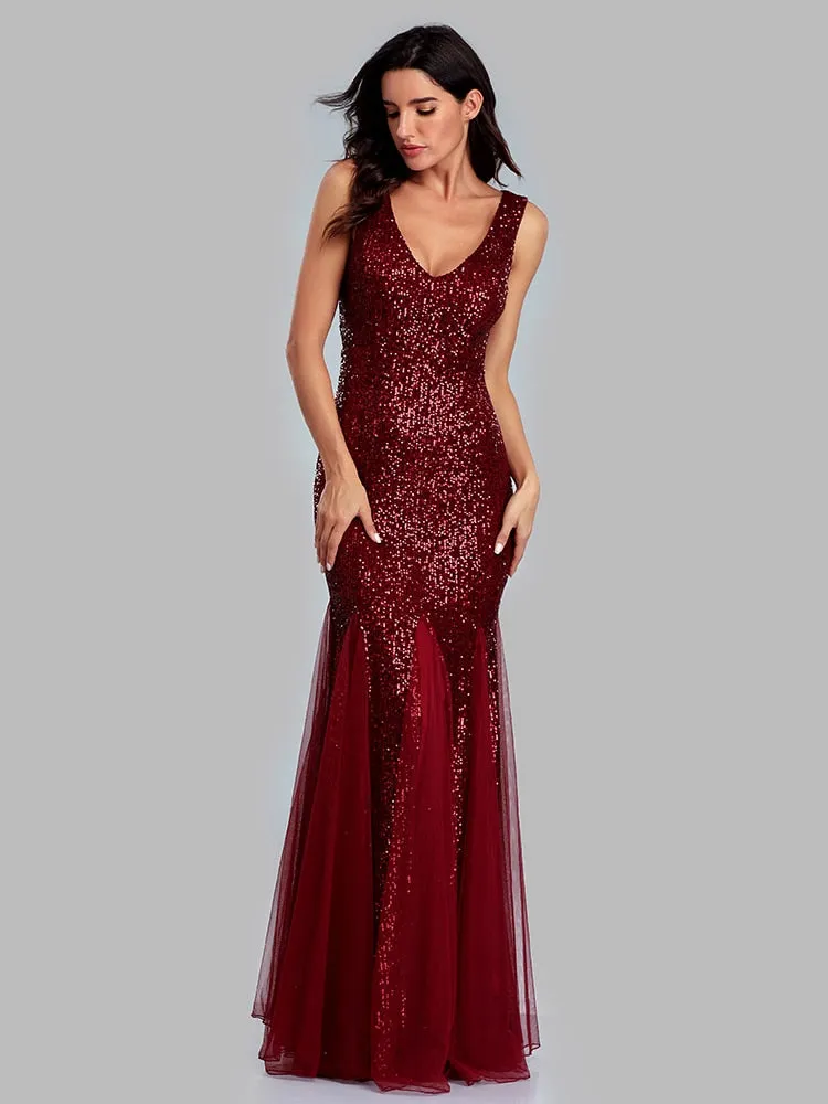 BerriesJam - 2024 Plus Size V Neck Long Formal Prom Party Evening Dress