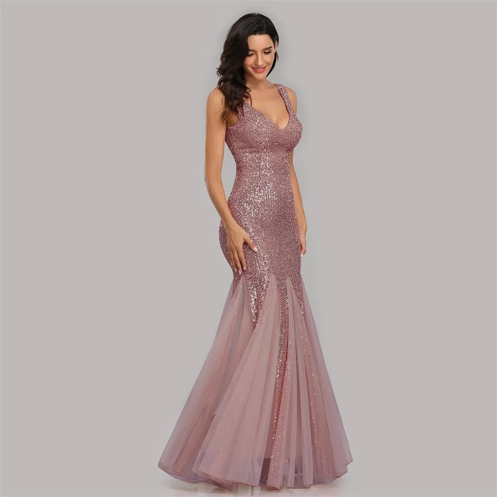 BerriesJam - 2024 Plus Size V Neck Long Formal Prom Party Evening Dress