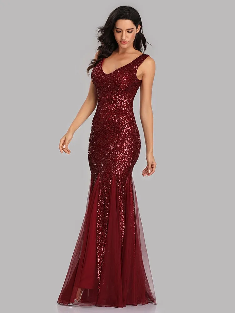 BerriesJam - 2024 Plus Size V Neck Long Formal Prom Party Evening Dress