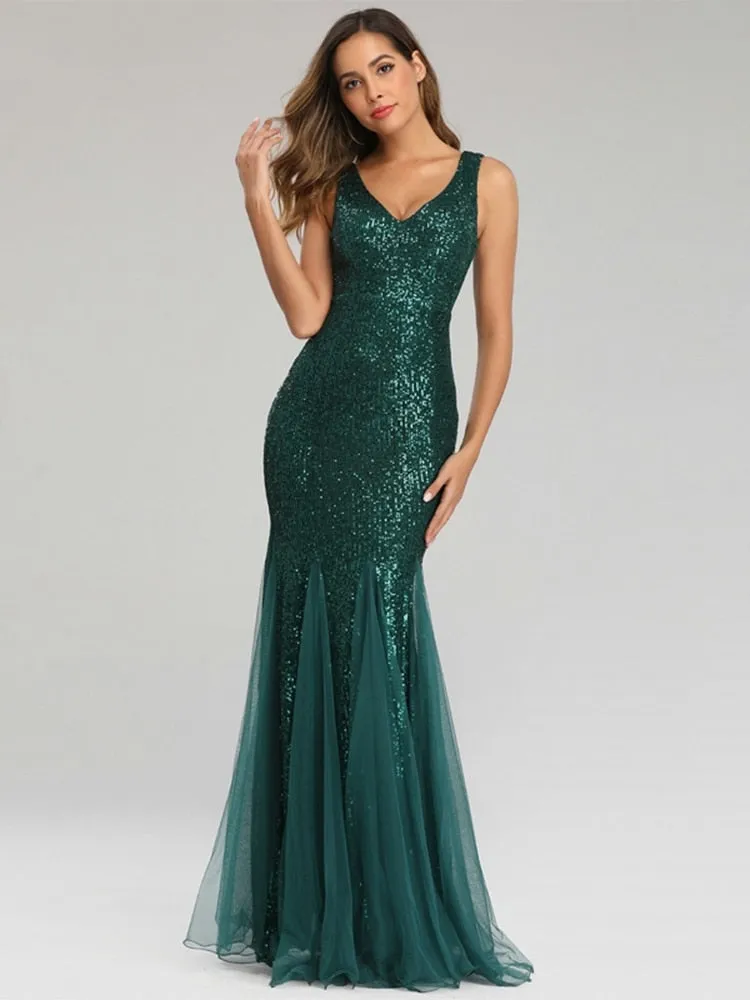 BerriesJam - 2024 Plus Size V Neck Long Formal Prom Party Evening Dress