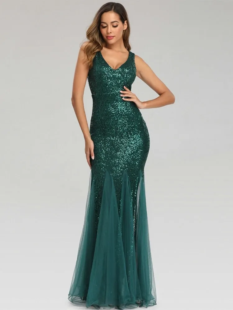 BerriesJam - 2024 Plus Size V Neck Long Formal Prom Party Evening Dress