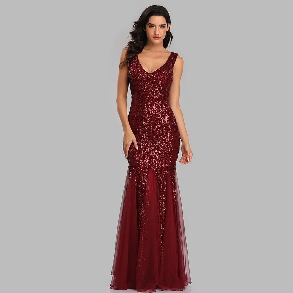 BerriesJam - 2024 Plus Size V Neck Long Formal Prom Party Evening Dress