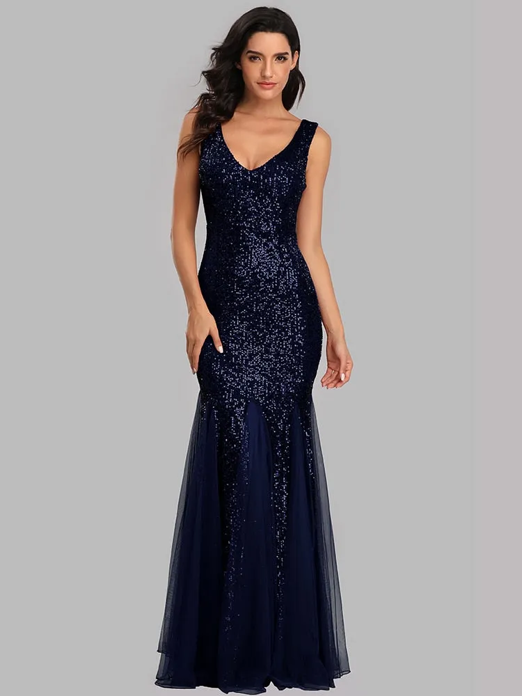 BerriesJam - 2024 Plus Size V Neck Long Formal Prom Party Evening Dress