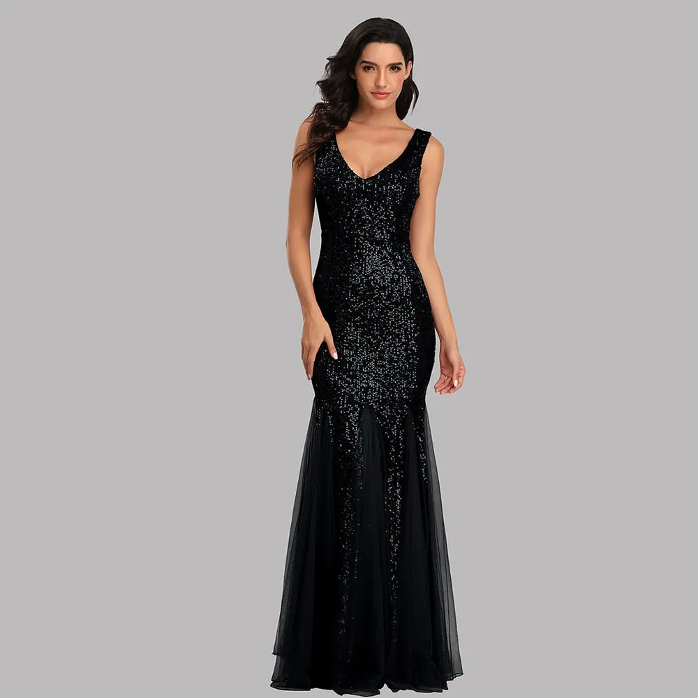 BerriesJam - 2024 Plus Size V Neck Long Formal Prom Party Evening Dress