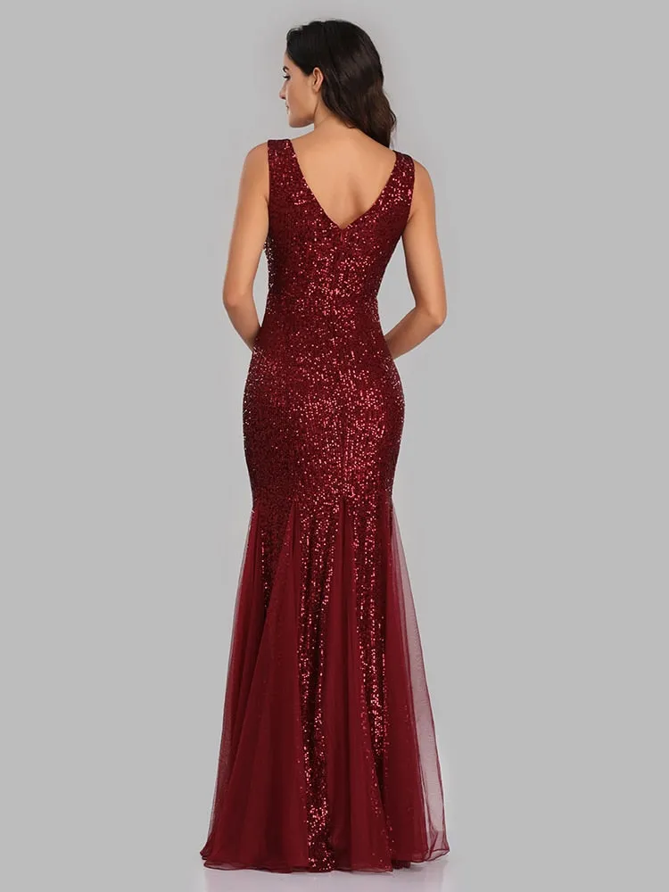 BerriesJam - 2024 Plus Size V Neck Long Formal Prom Party Evening Dress