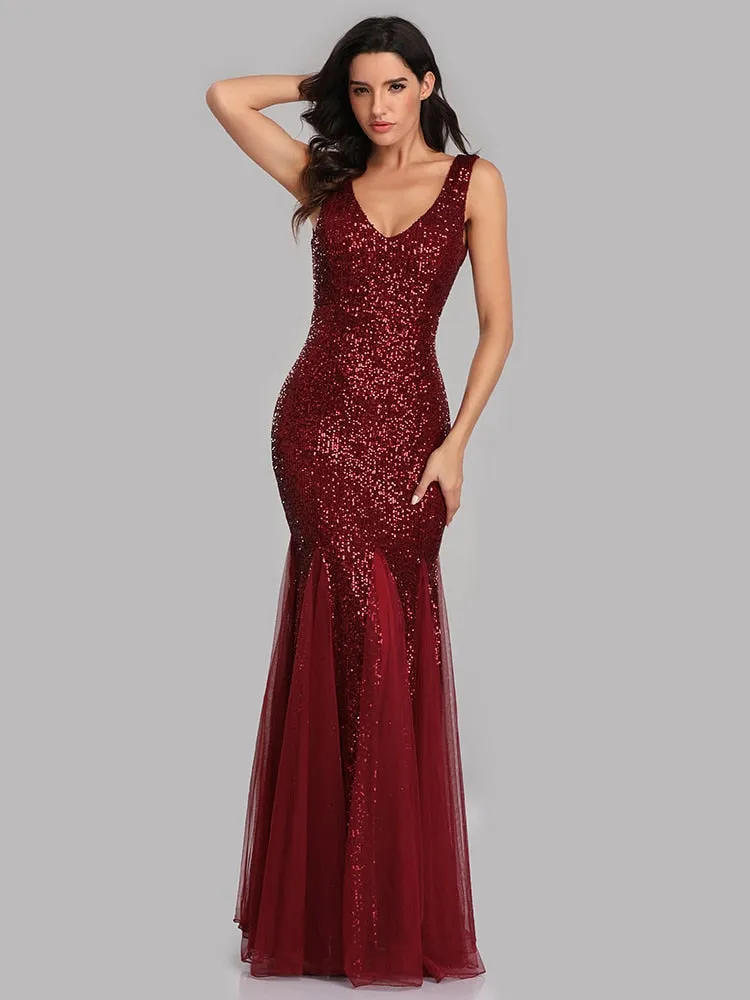 BerriesJam - 2024 Plus Size V Neck Long Formal Prom Party Evening Dress