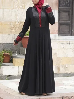 Black and Red Sequin Abaya Gown