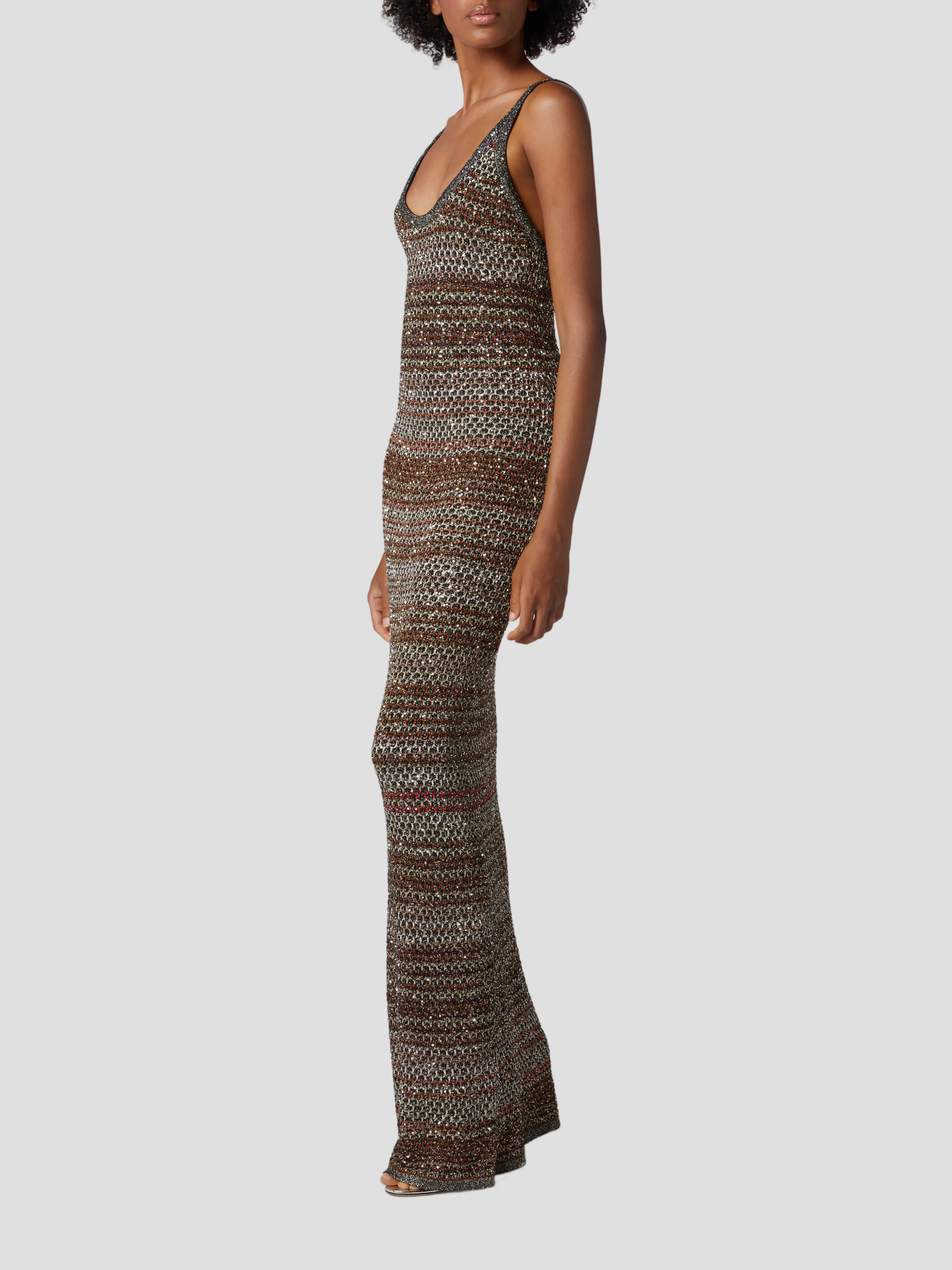 Black Multicolor Mesh Knit Midi Dress with Sequins