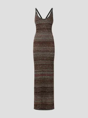 Black Multicolor Mesh Knit Midi Dress with Sequins