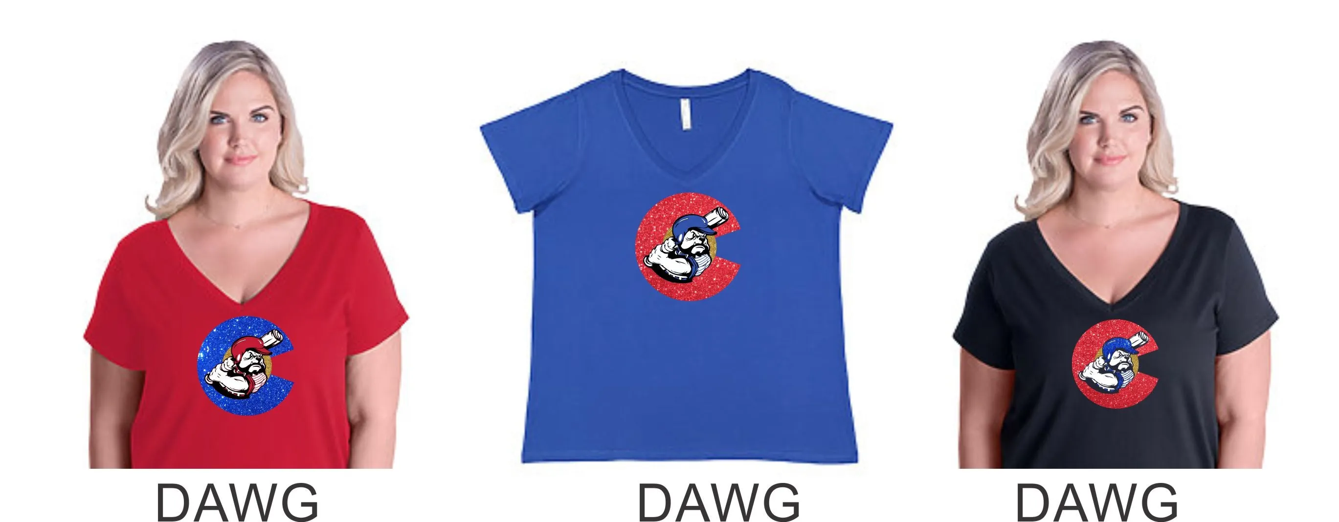 Bulldawgs Curvy Ladies Tee- 4 designs- Matte or Glitter