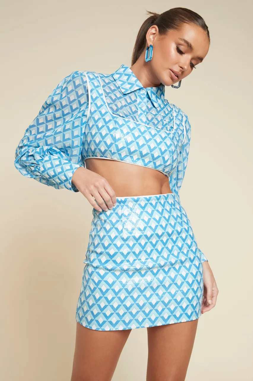 CARLA CROP - SKY GEO PRINT