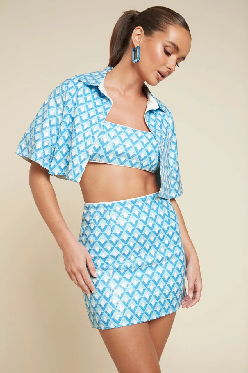 CARLA CROP - SKY GEO PRINT