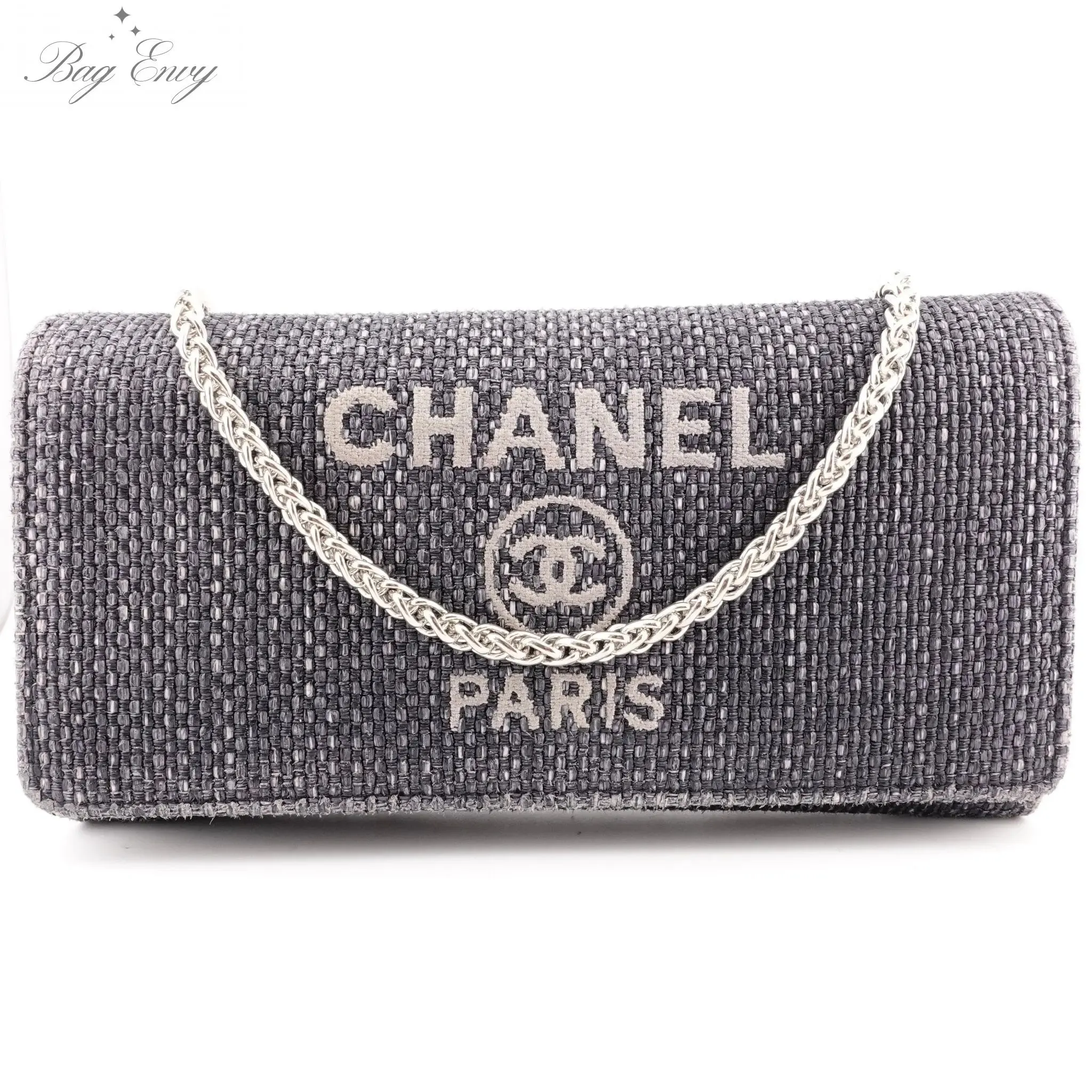 CHANEL Canvas Deauville Long Flap Wallet With Chain