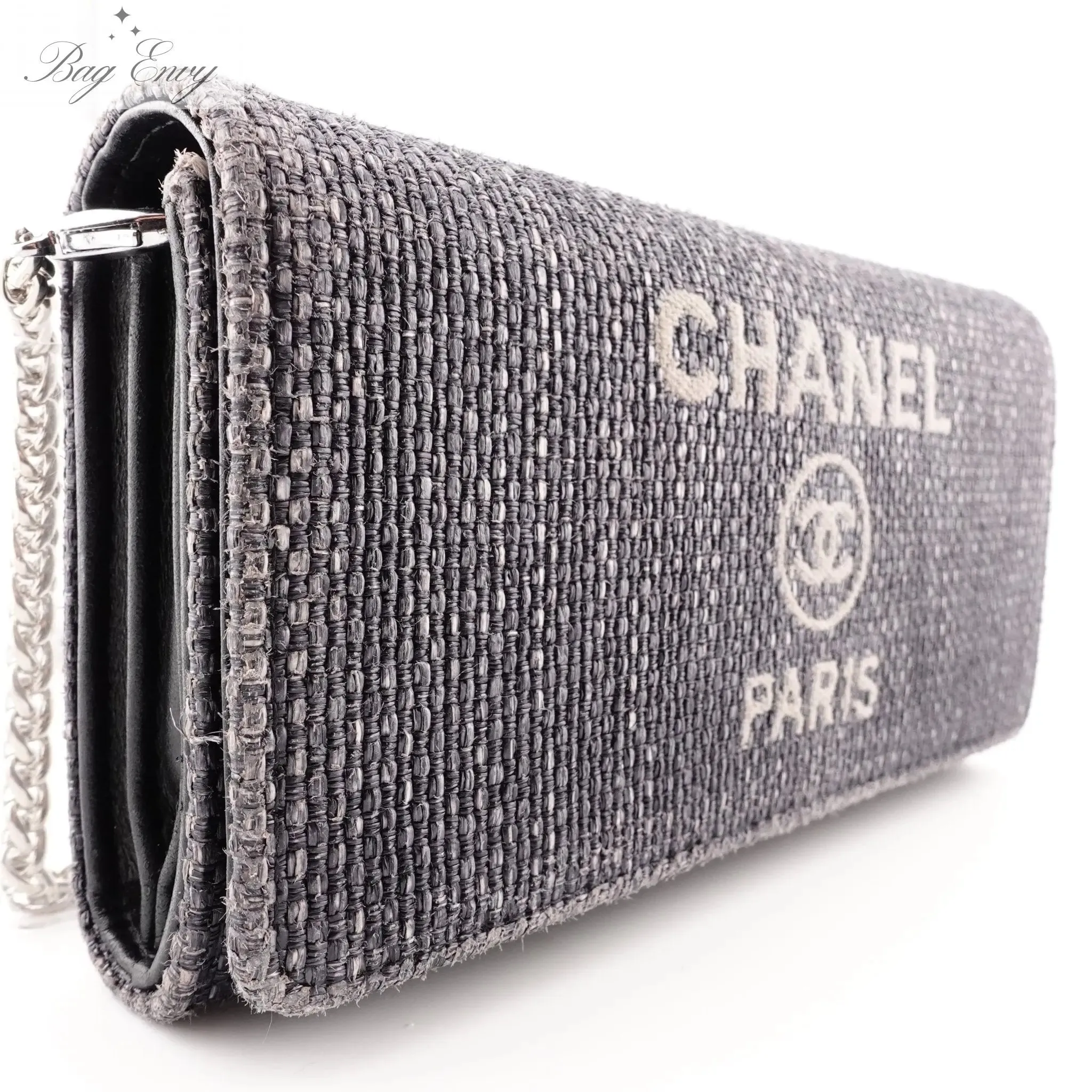 CHANEL Canvas Deauville Long Flap Wallet With Chain