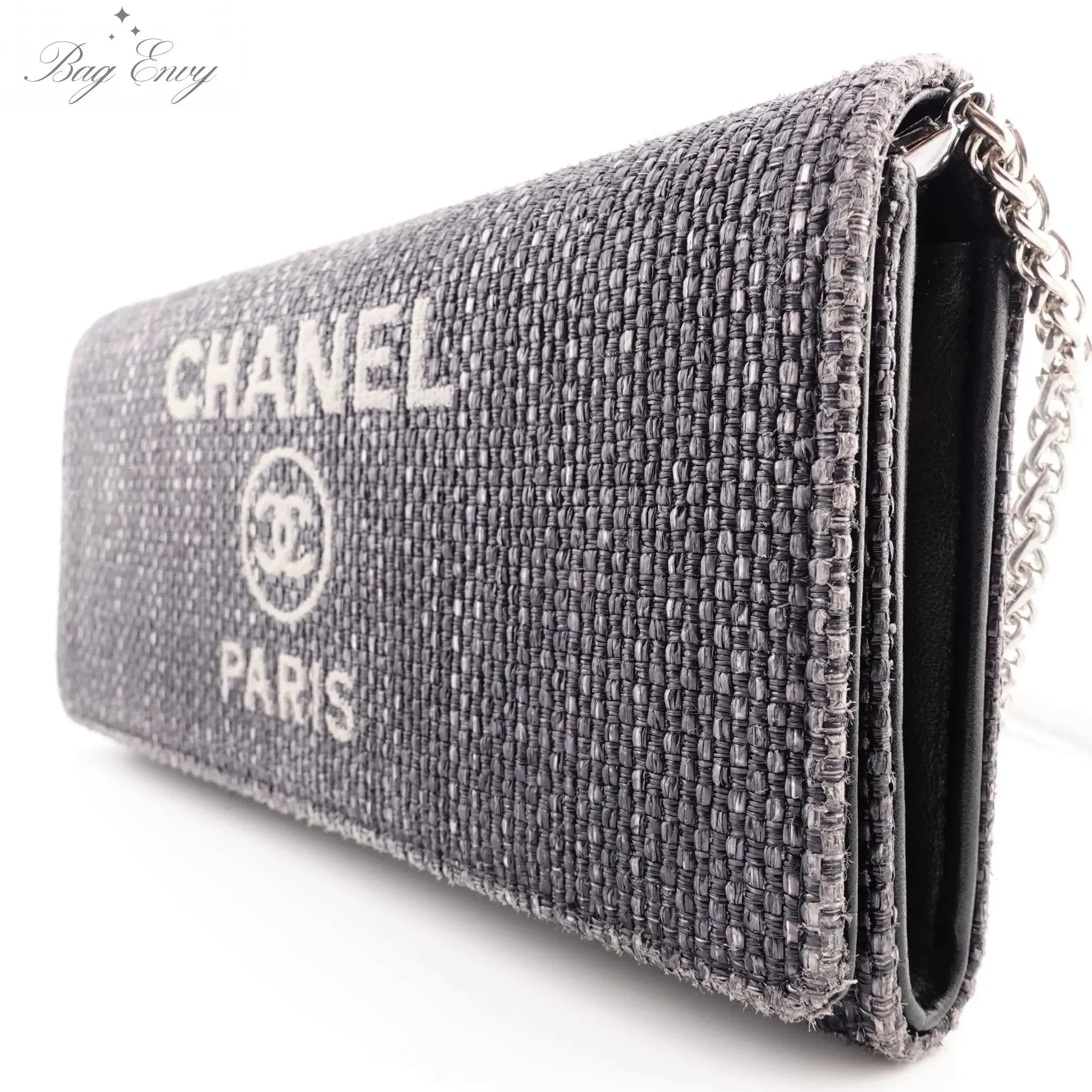 CHANEL Canvas Deauville Long Flap Wallet With Chain