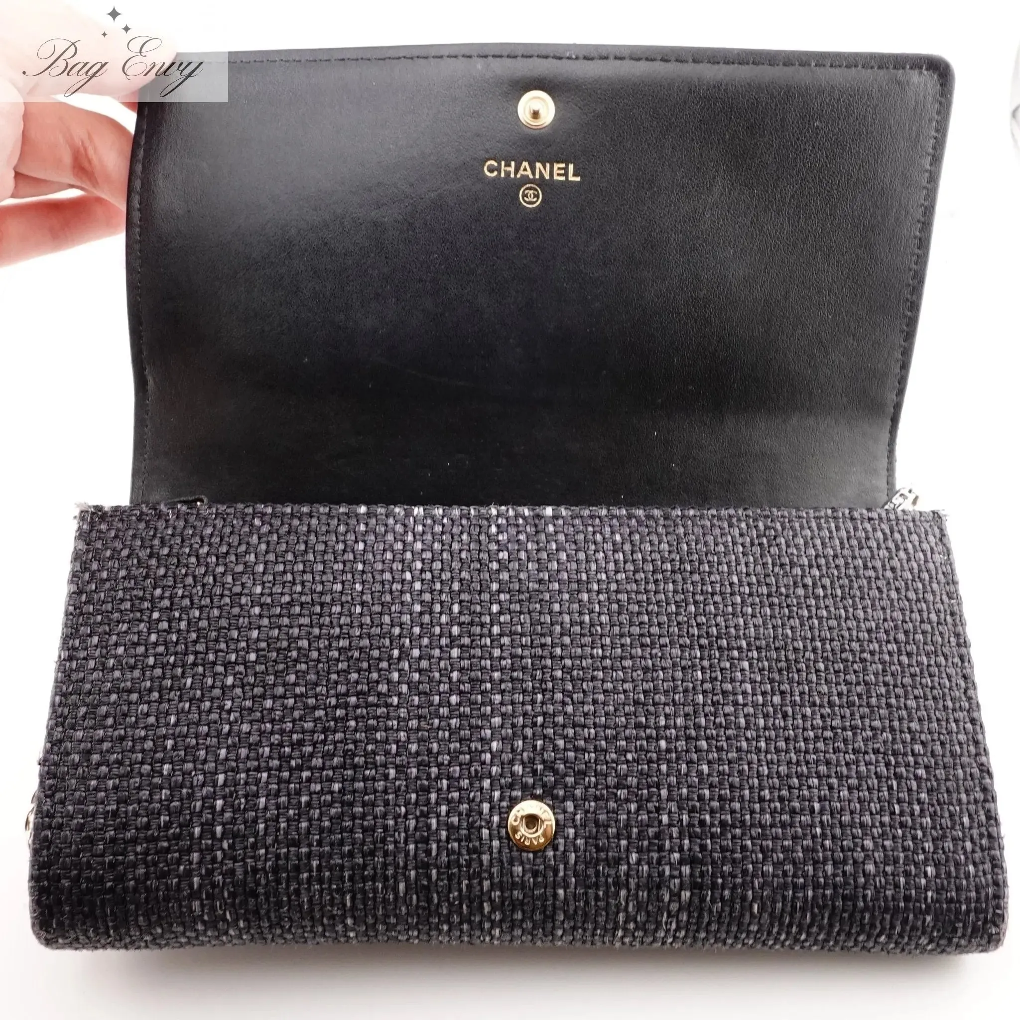 CHANEL Canvas Deauville Long Flap Wallet With Chain