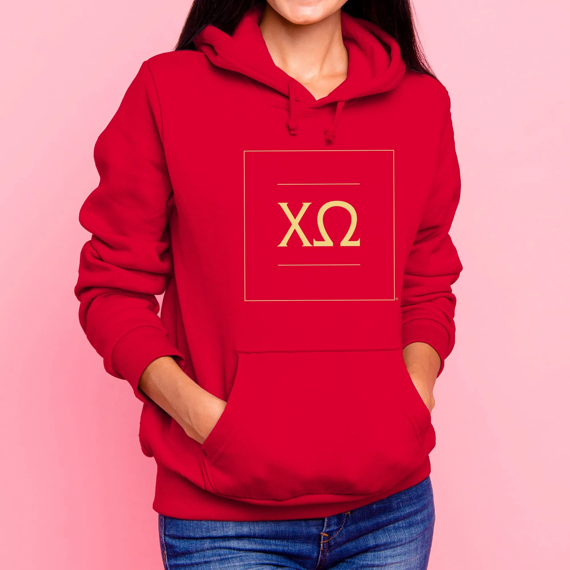 Chi Omega Greek Letter Block Hoodie - Red