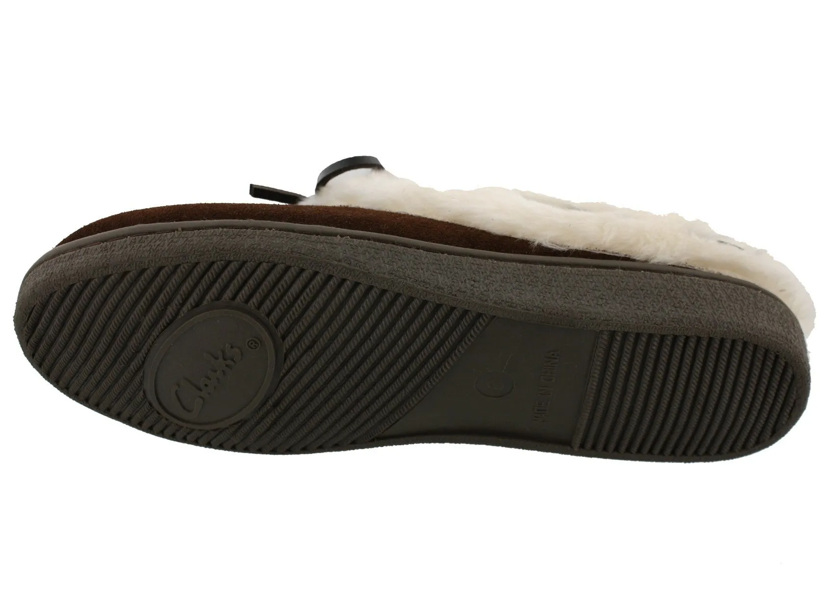 Clarks Womens Winter Cozy Fur Easy On Lightweight Suede Slippers