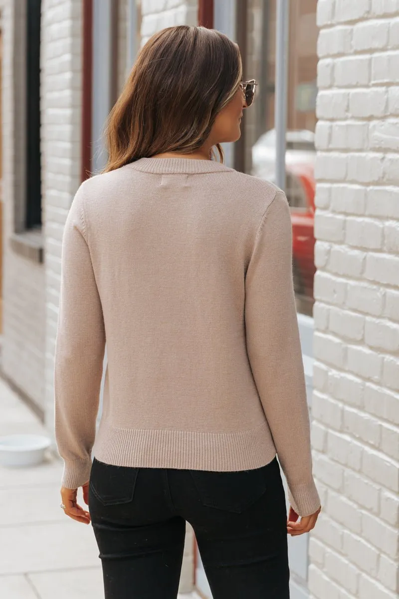 Comfy Cozy Round Neck Sweater - Taupe