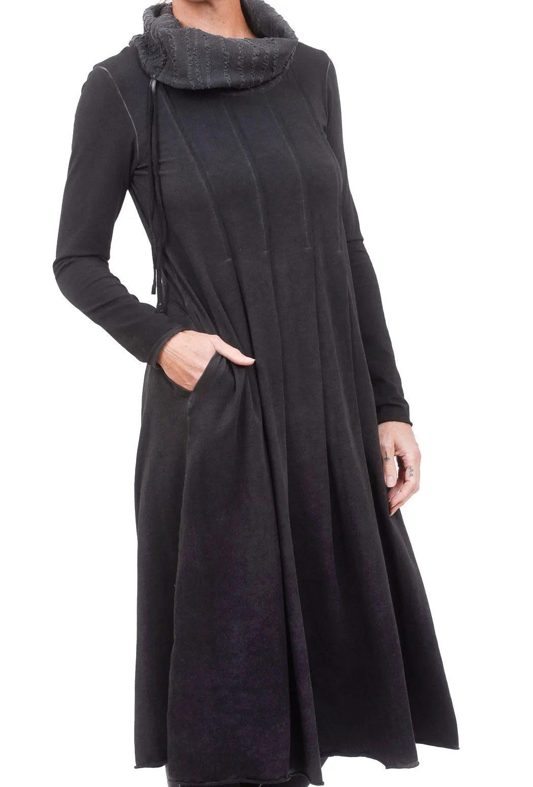 Contrast Cowl Dress, Anthracite