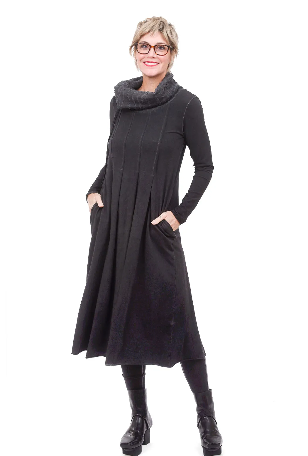 Contrast Cowl Dress, Anthracite